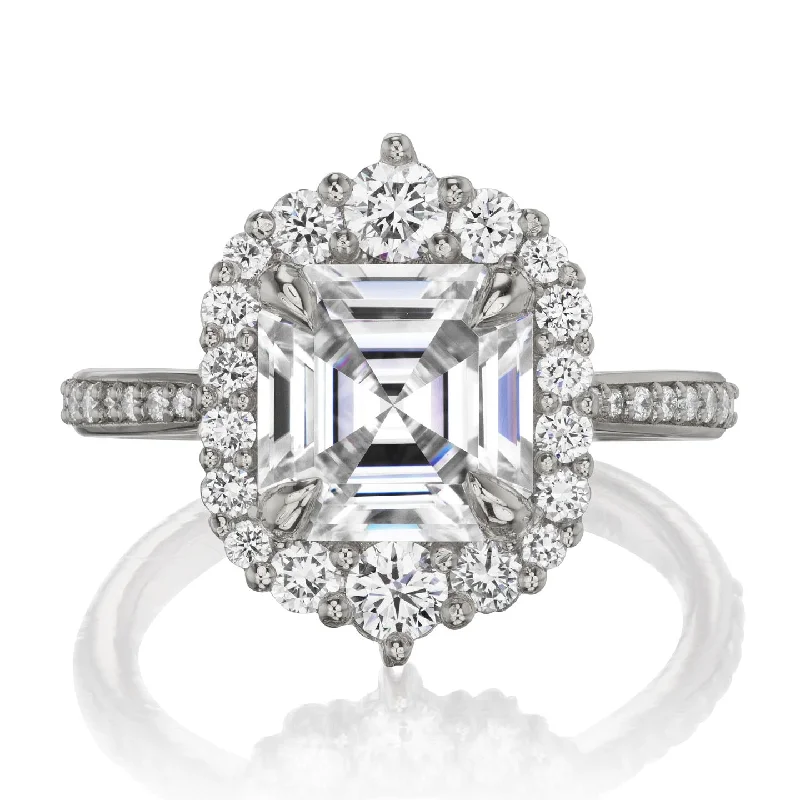 luxury diamond wedding ring for men -・ROSALIND・Asscher Moissanite Center, Diamond Halo (2.8ctw+)