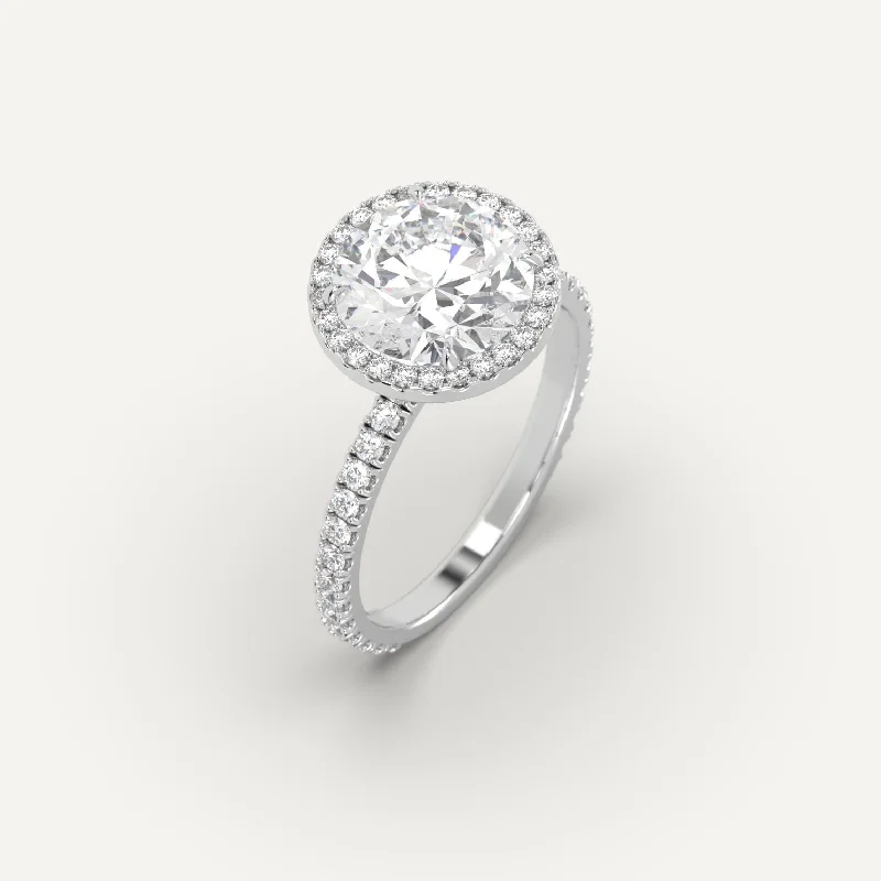 custom name ring for women -Halo Round Cut Diamond Ring Setting