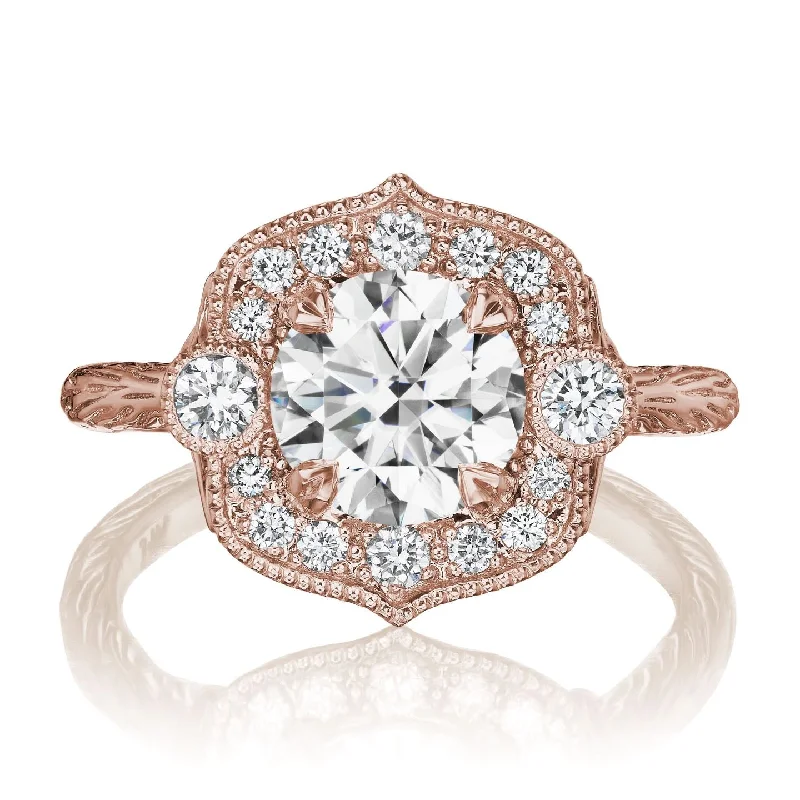 women’s cocktail ring with diamonds -・SADIE・Moissanite Center, Diamond Halo (1.55ctw)