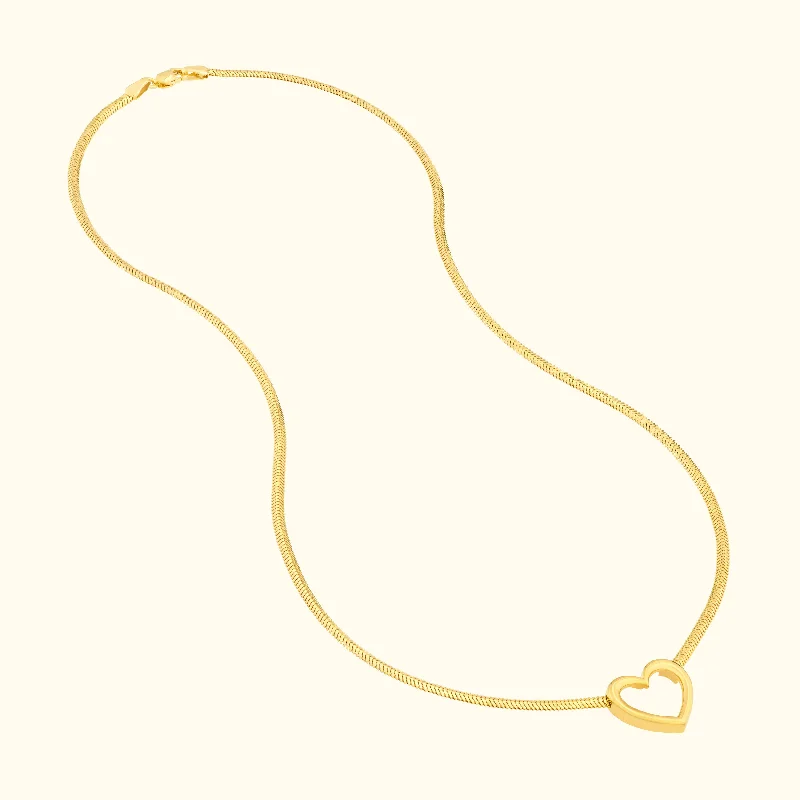 silver and gold necklace for layering -Snake Chain Open Heart Necklace