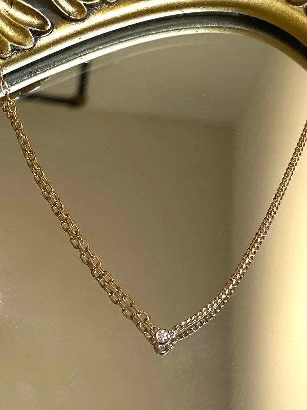 rose gold necklace for women -SPLIT CHAIN DIAMOND NECKLACE