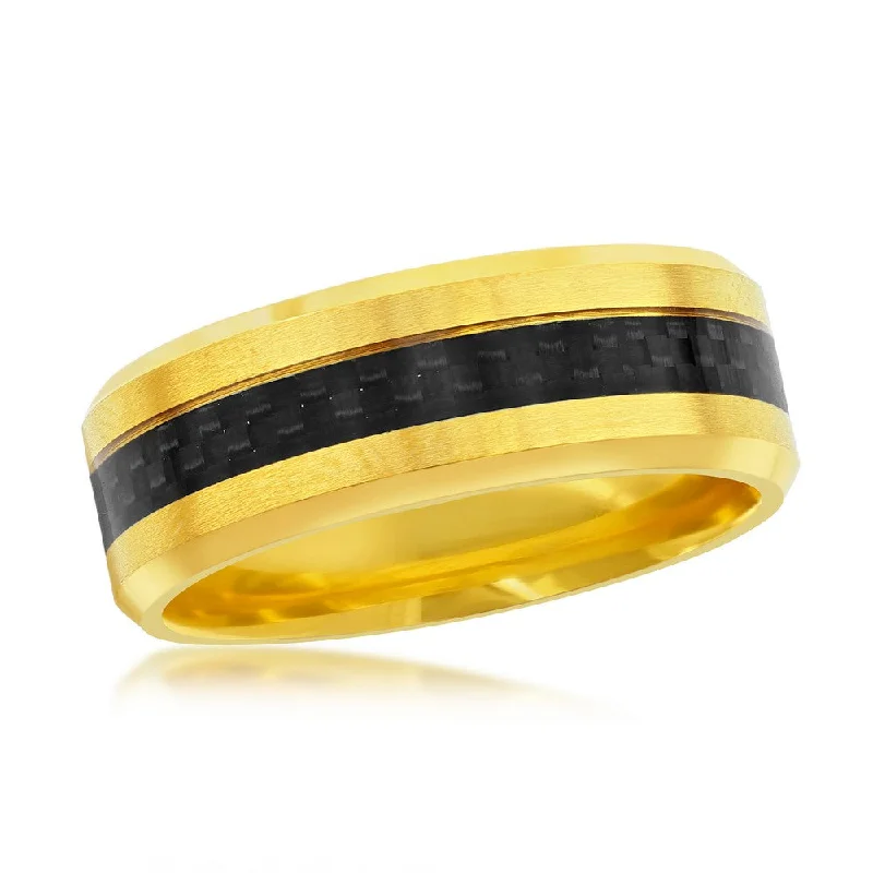 sapphire engagement ring for women -Stainless Steel Gold w/ Black Carbon Fiber Ring. Size 9,10,11,12,13