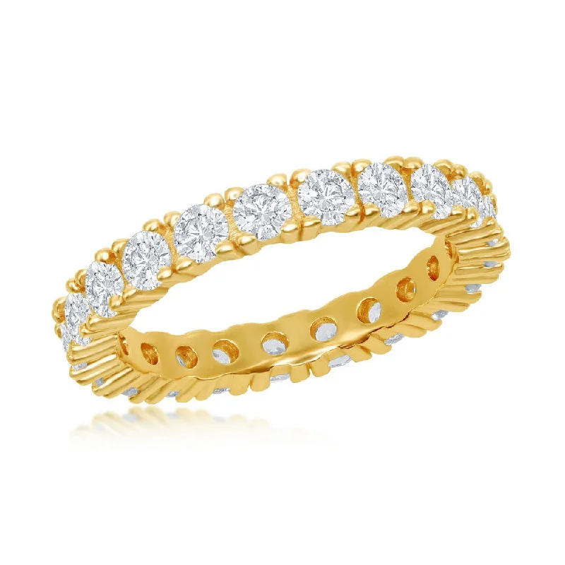 eternity ring for anniversary -Sterling Silver 3mm CZ Eternity Band Ring - Gold Plated