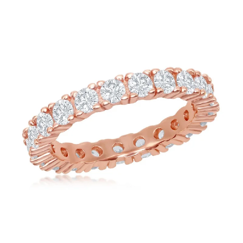 unique rings for men -Sterling Silver 3mm CZ Eternity Band Ring - Rose Gold Plated