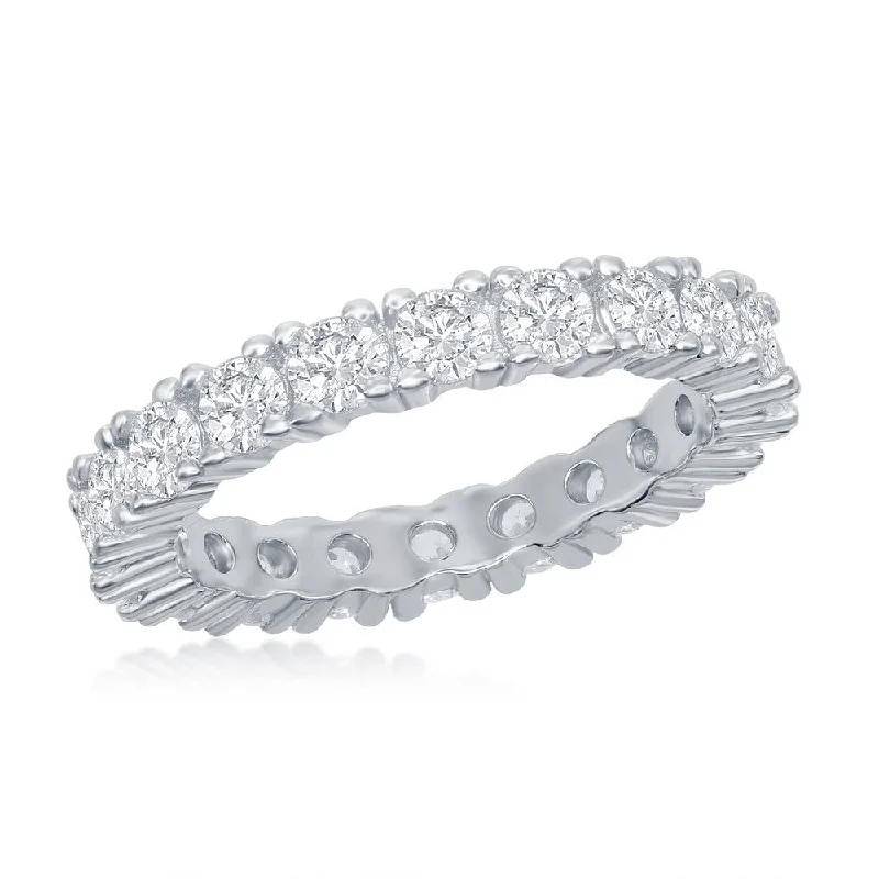 affordable engagement rings for women -Sterling Silver 3mm CZ Eternity Band Ring