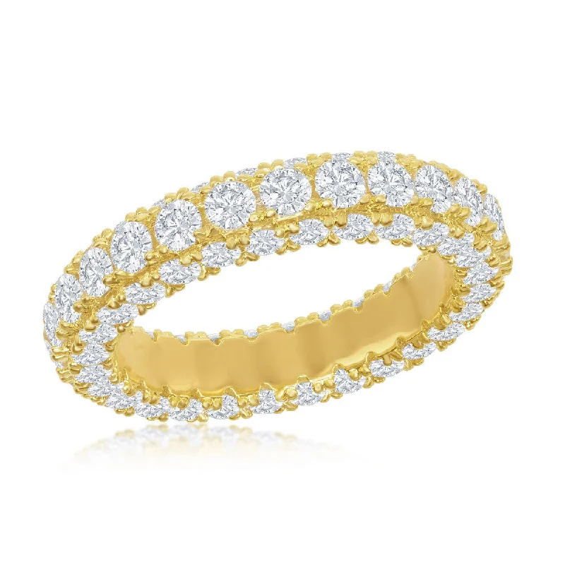 diamond ring for women -Sterling Silver, All around, Triple Row CZ, Eternity Band - Gold Plated