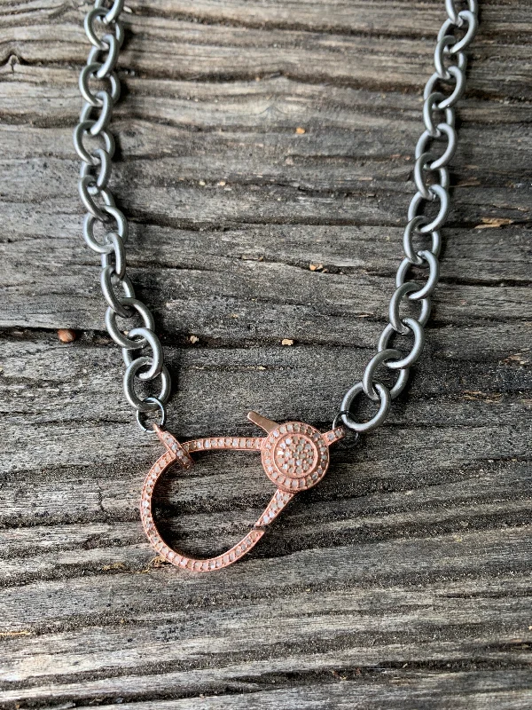 zodiac necklace for astrology lovers -Sterling Silver Chain with Rose Gold Pave Diamond Clasp