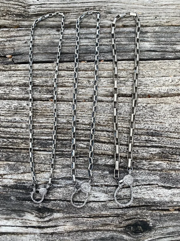 simple silver necklace for women -Sterling Silver Oval Rolo Chain with Pave Diamond Clasp