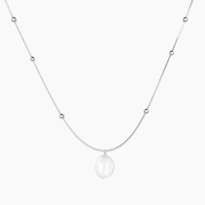 personalized pendant necklace for women -This Baroque Pearl Sterling Silver Bead Chain Necklace