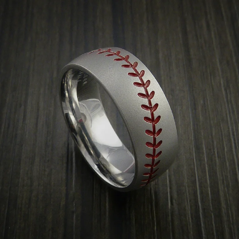 personalized birthstone ring for her -Titanium Baseball Ring with Bead Blast Finish