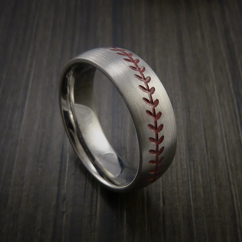 gold engagement ring for women -Titanium Baseball Ring with Satin Finish