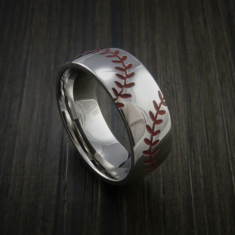 eternity ring for anniversary -Titanium Double Stitch Baseball Ring with Polish Finish