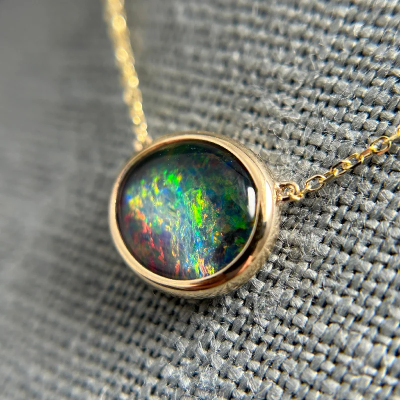 simple silver necklace for women -Black Opal on 14K Chain