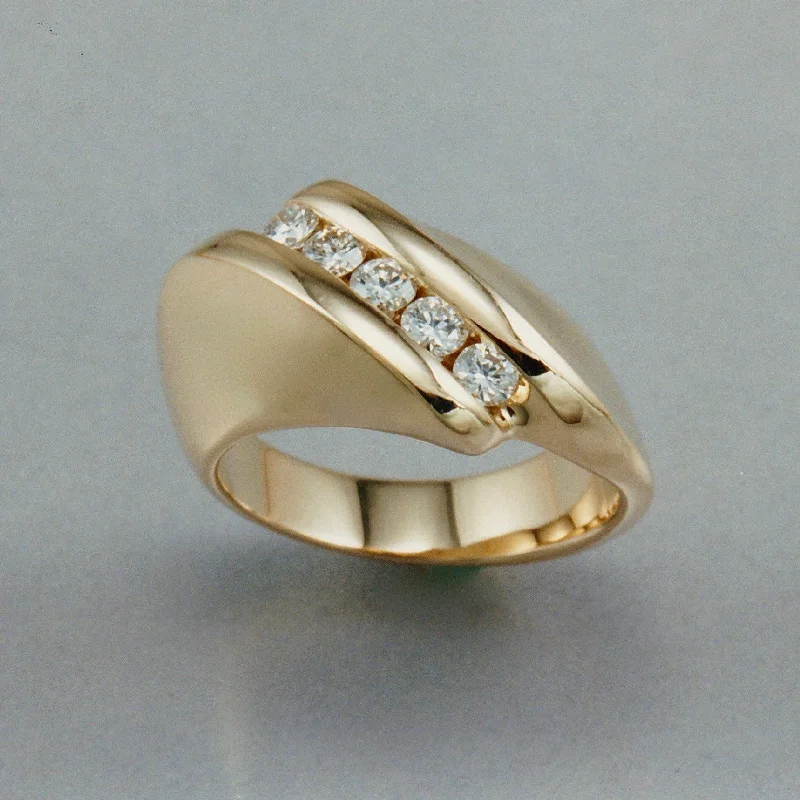 women’s gold band with diamonds -Wavelength Ring