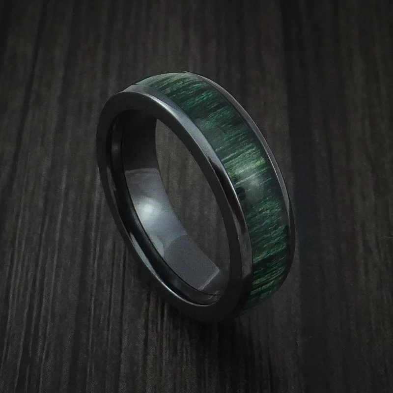 women’s statement rings for casual wear -Black Titanium Men's Ring Inlaid with Jade Hard Wood Custom Made