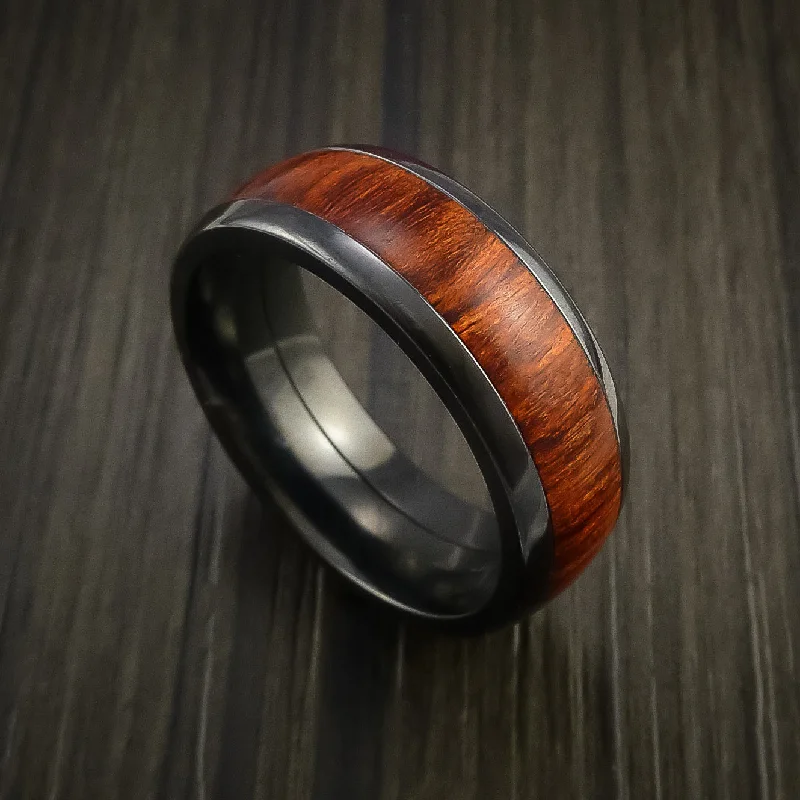 sapphire ring for wedding -Black Titanium Men's Ring with Wood Inlay Custom Made Wedding Band