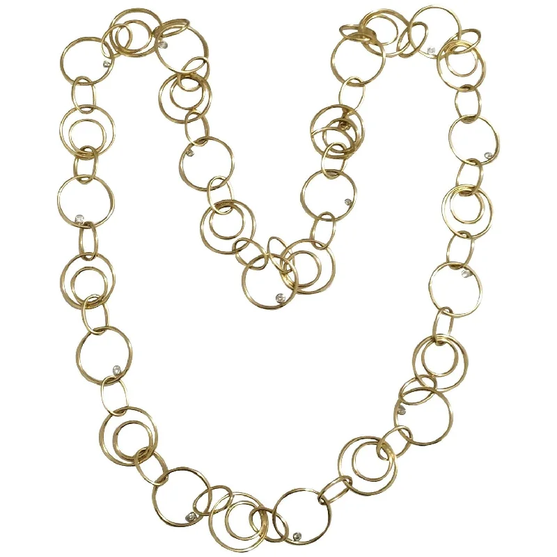 long pendant necklace for layering -Yellow Gold Circles and Floating Diamond Chain Necklace