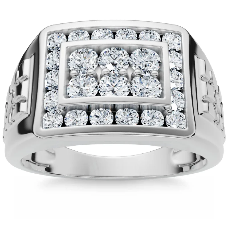 custom wedding rings for couples -1 Ct Men's Diamond Cluster Nugget Detail Ring in 10k White Gold