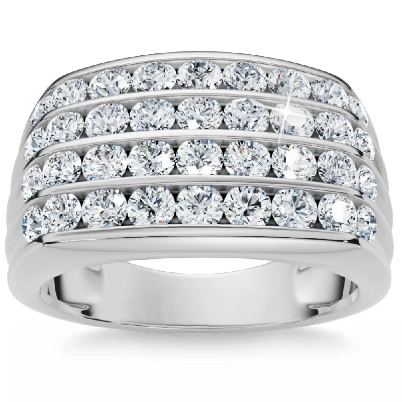 pearl ring for brides -2Ct Men's Diamond Multi-Row Ring 10k White Gold