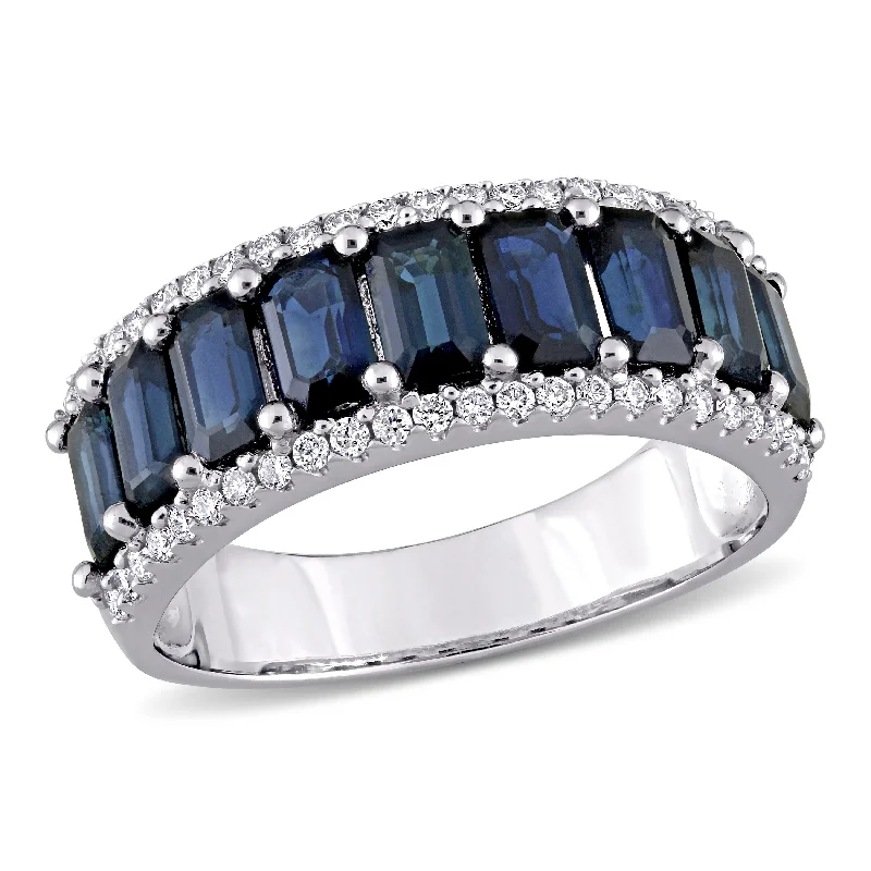 pearl ring for brides -3 1/7 CT TGW Sapphire and 1/3 CT TW Diamond Semi Eternity Ring in 14K White Gold