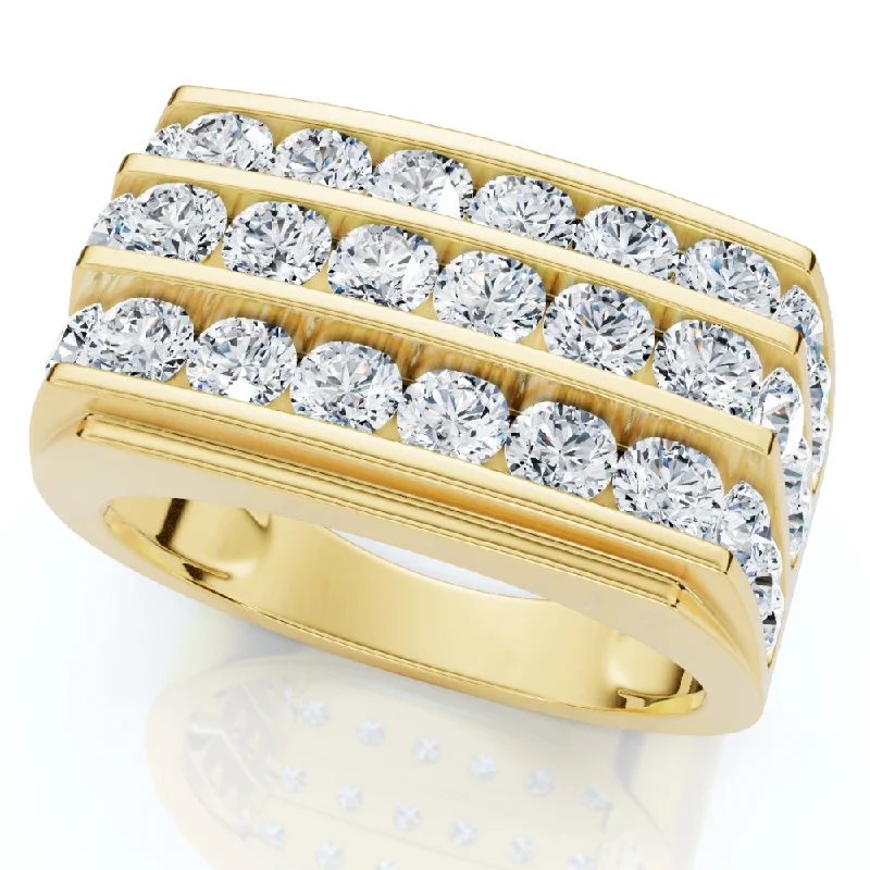 vintage engagement ring for men -3Ct Men's Diamond Multi-Row Ring 10k Yellow Gold