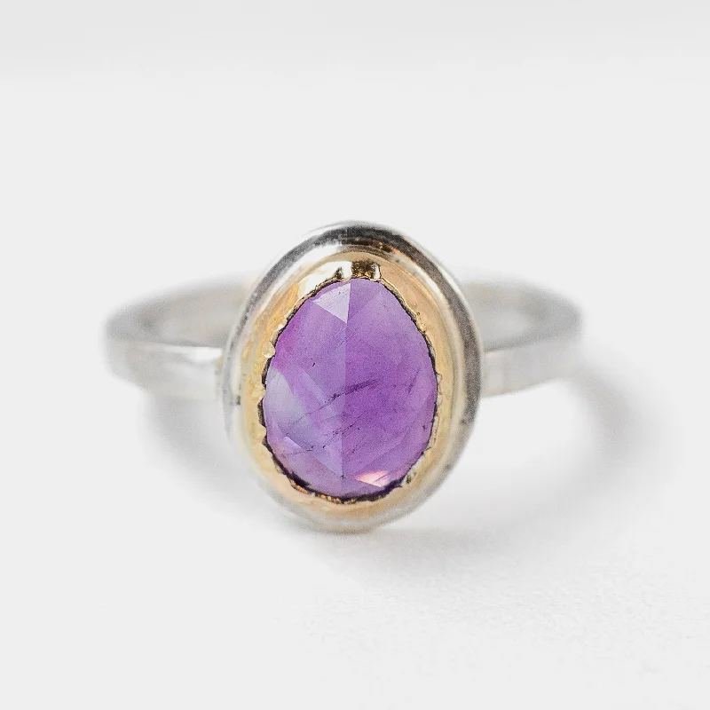 moonstone ring for women -Aurora Gemstone Ring - Amethyst in 14k Gold + Sterling Silver