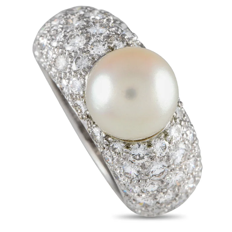 eternity band for women -Cartier 18K White Gold 3 ct Diamond and Pearl Juliette Ring CA11-051424