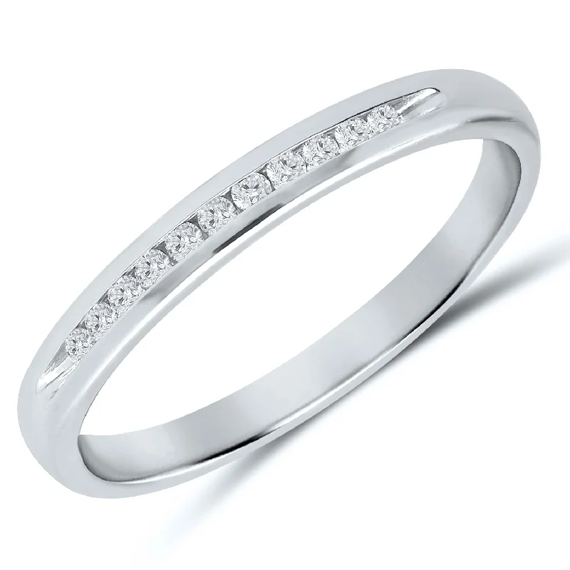 women’s wedding ring set with diamonds -Charming Channel Set Diamond Anniversary Band in White Gold, 0.10 cttw