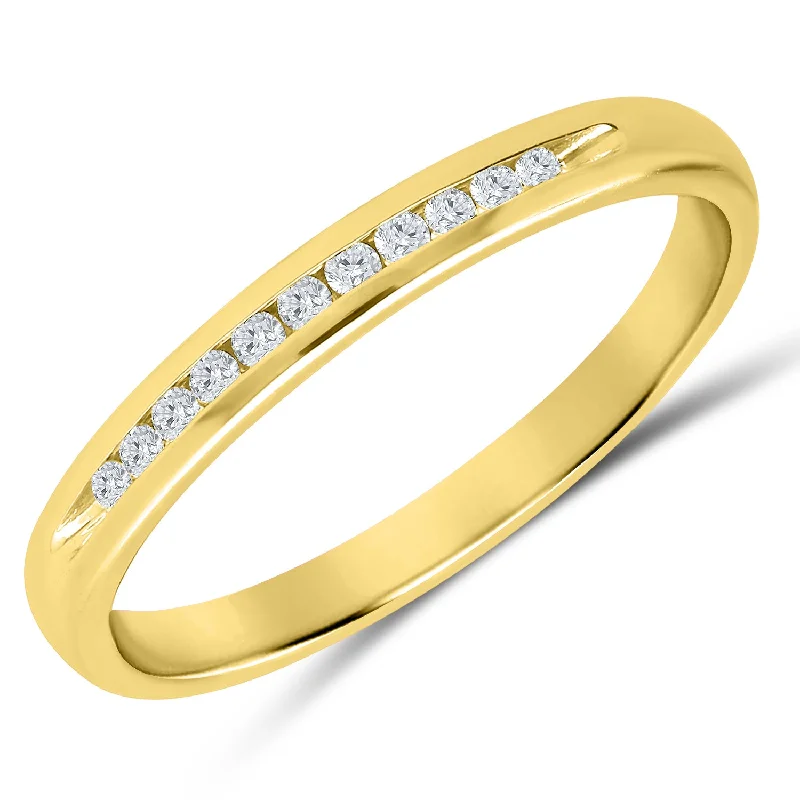 gold engagement ring for women -Charming Channel Set Diamond Band in Yellow Gold, 0.10 cttw