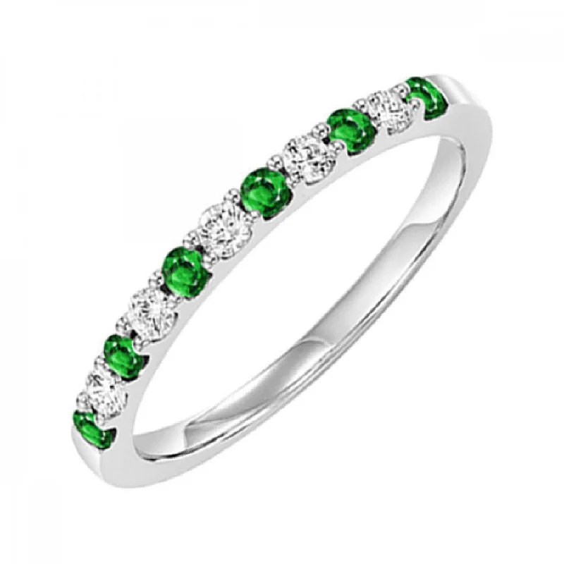 men’s platinum wedding band -Colorful Emerald and Diamond Band Ring in White Gold, 0.375 cttw