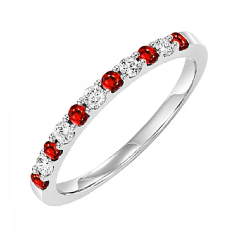 adjustable promise ring for couples -Colorful Ruby and Diamond Band Ring in White Gold, 0.375 cttw