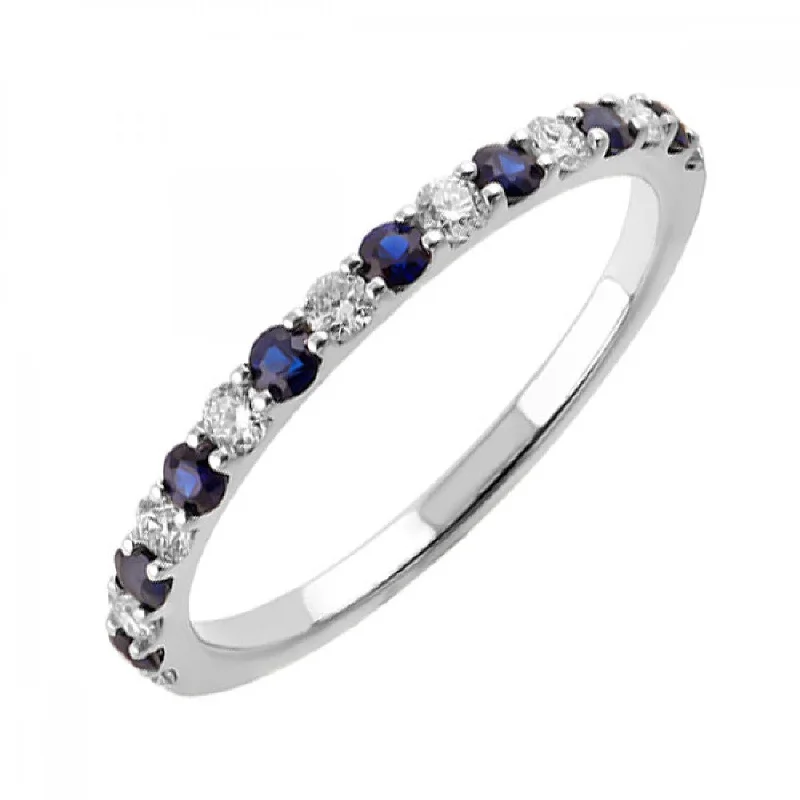 wedding rings with emerald for women -Colorful Sapphire and Diamond Band Ring in White Gold, 0.375 cttw