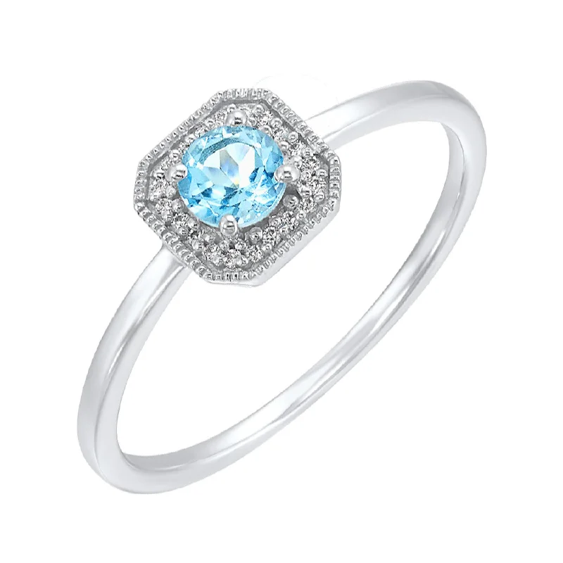 wedding rings for couples -Dainty Blue Topaz Diamond Halo Ring in White Gold