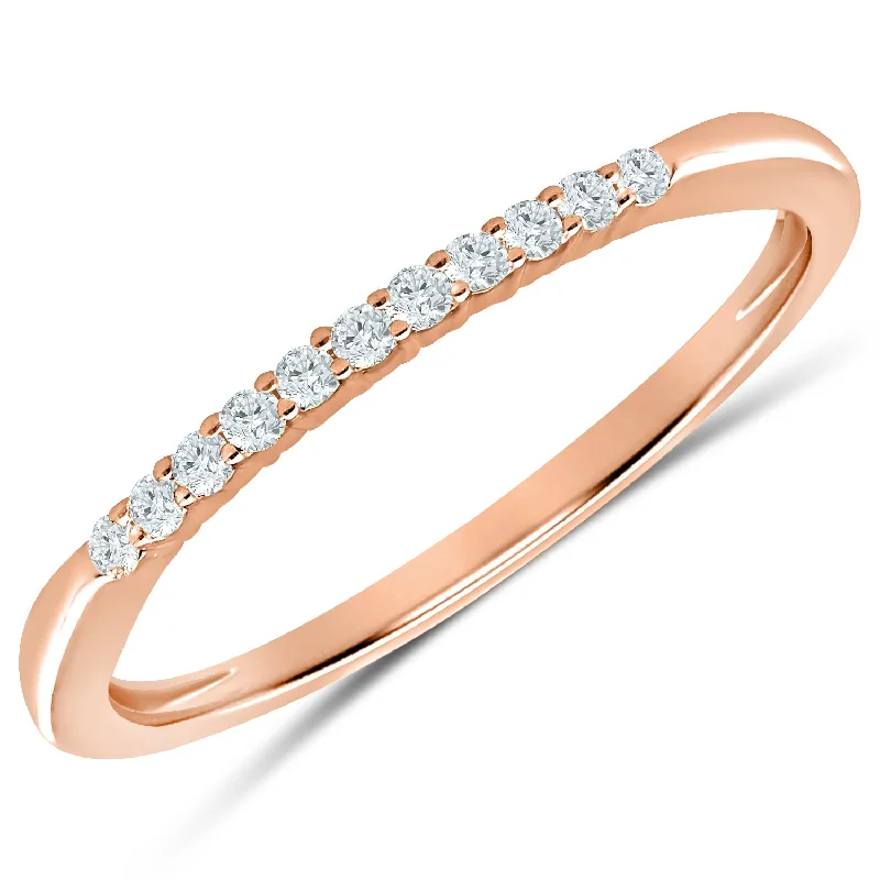 women’s gold ring with pearls -Delicate Rose Gold Diamond Anniversary Band with 11 Prong Set Diamonds, 0.10 cttw