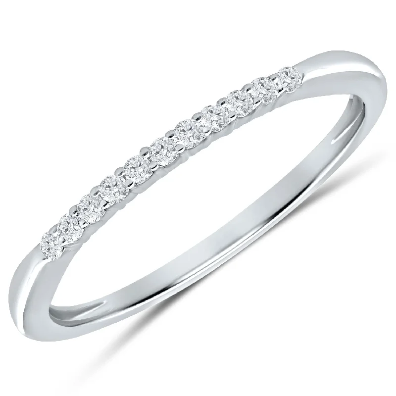 custom gold wedding band for couples -Delicate White Gold Diamond Anniversary Band with 11 Prong Set Diamonds, 0.10 cttw