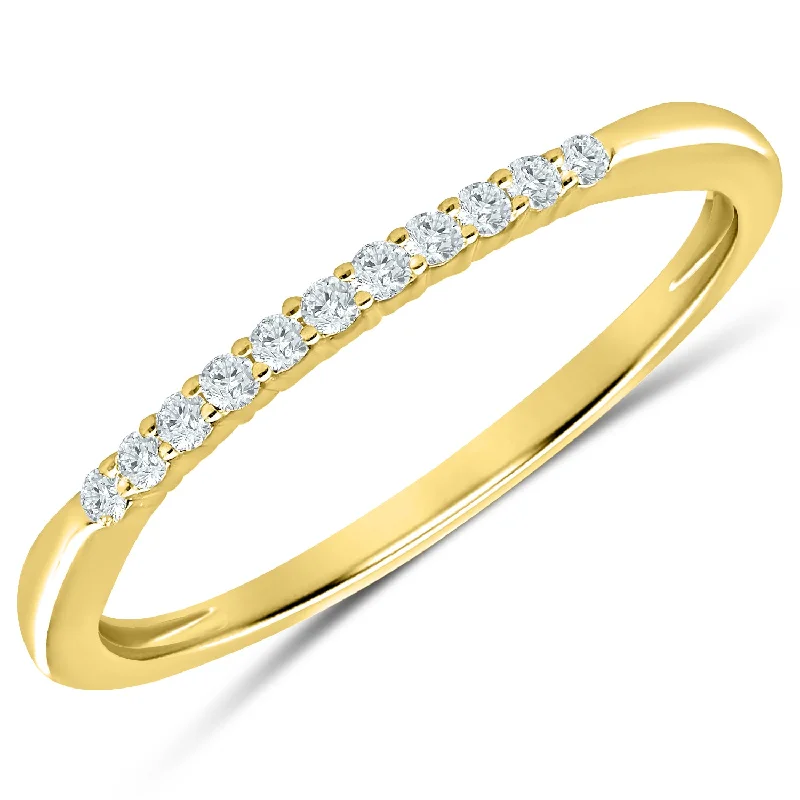 women’s vintage-inspired wedding ring -Delicate Yellow Gold Diamond Anniversary Band with 11 Prong Set Diamonds, 0.10 cttw