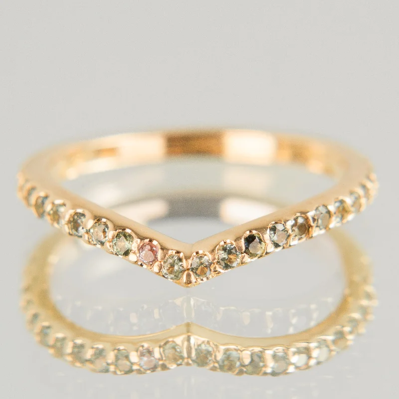 women’s gold ring with birthstones -Pavé Chevron Band