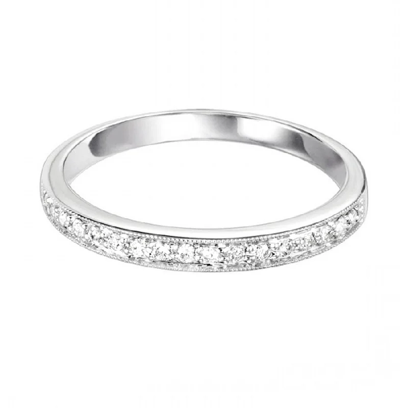 simple diamond wedding ring for women -Diamond Stackable Ring with Milgrain in White Gold