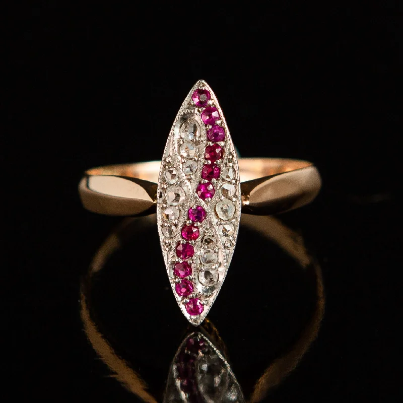 elegant diamond wedding ring for women -Edwardian Ruby + Diamond ring in Platinum and 14k Gold c.1900