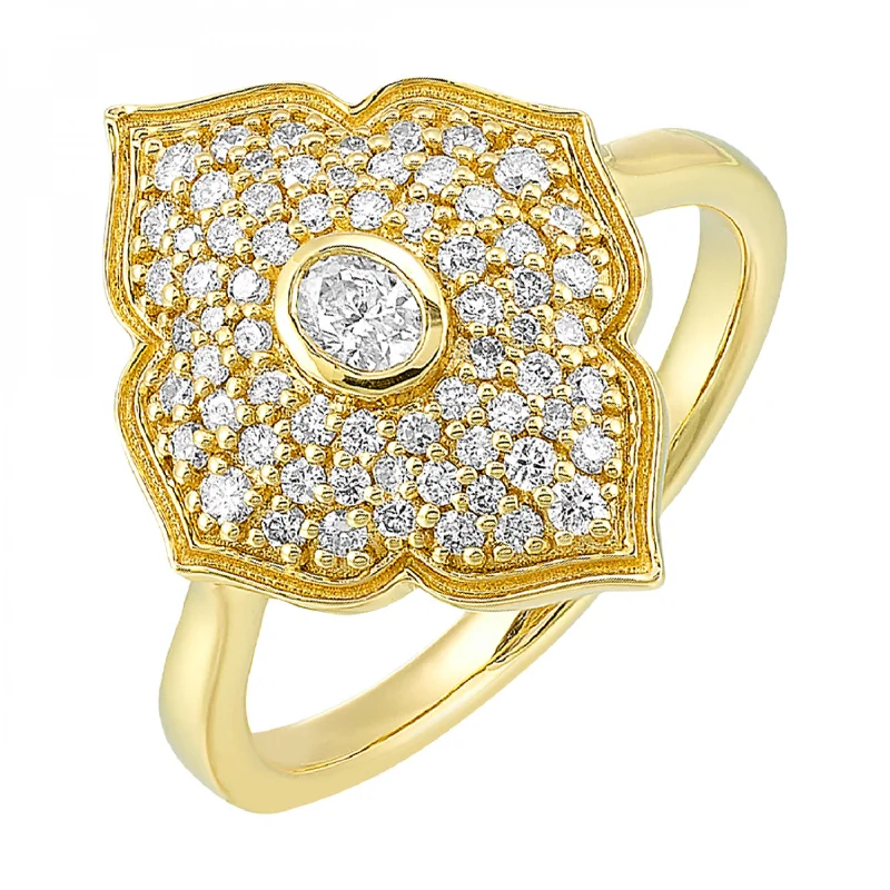 unique gold engagement ring for her -Floral Inspired 14k Yellow Gold Diamond Statement Ring, 0.50 ctw