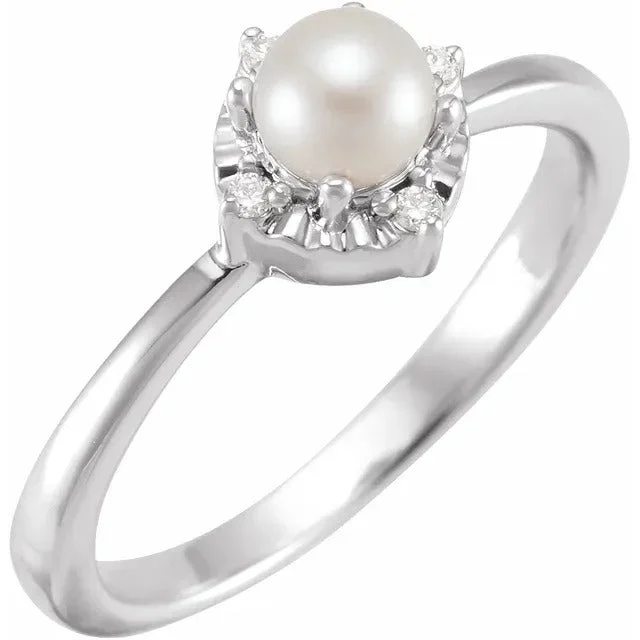 minimalist engagement ring for women -Freshwater Pearl Ring with Diamonds