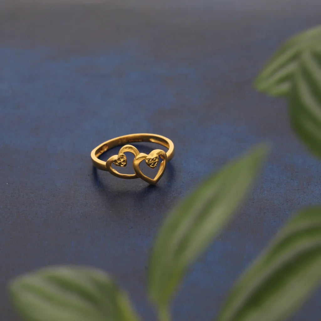 simple gold ring for everyday wear -Gold Attached Double Heart Ring 21KT - FKJRN21KM8414