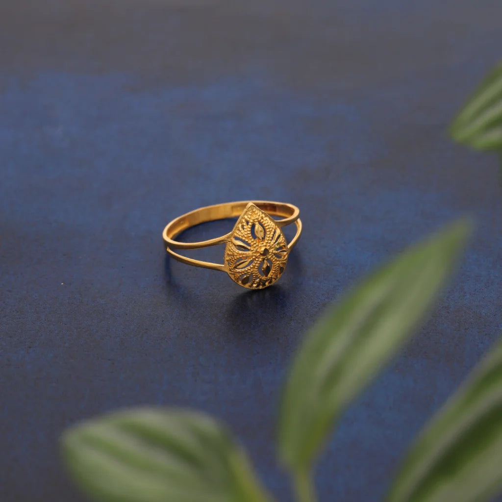 custom engraved rings for men -Gold Drop Floral Design Ring 21KT - FKJRN21KM8549