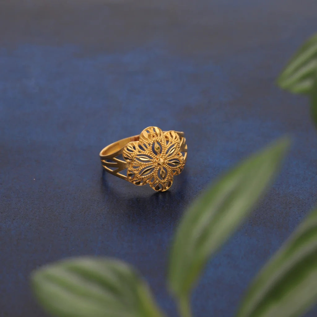 unique rings for men -Gold Flower Floral Design Ring 21KT - FKJRN21KM8552