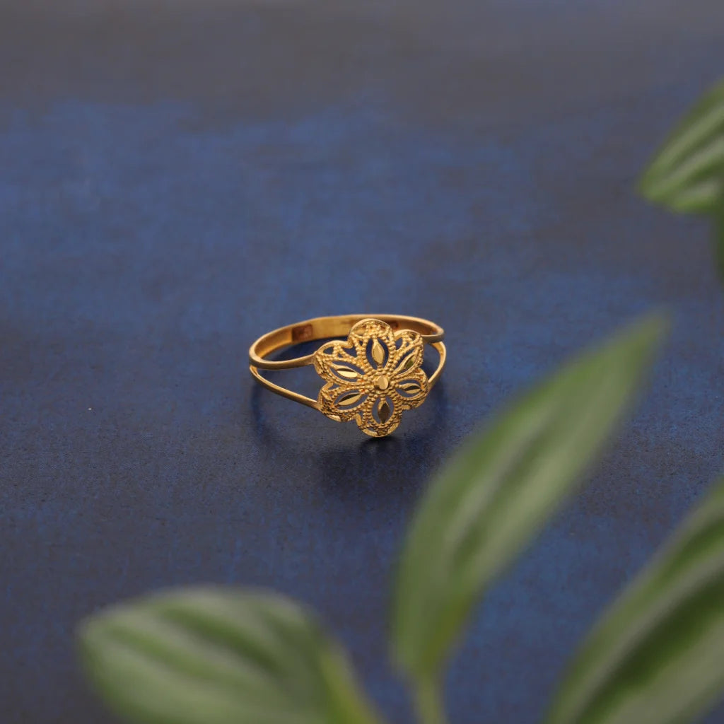 women’s ring with emerald stones -Gold Flower Floral Design Ring 21KT - FKJRN21KM8556