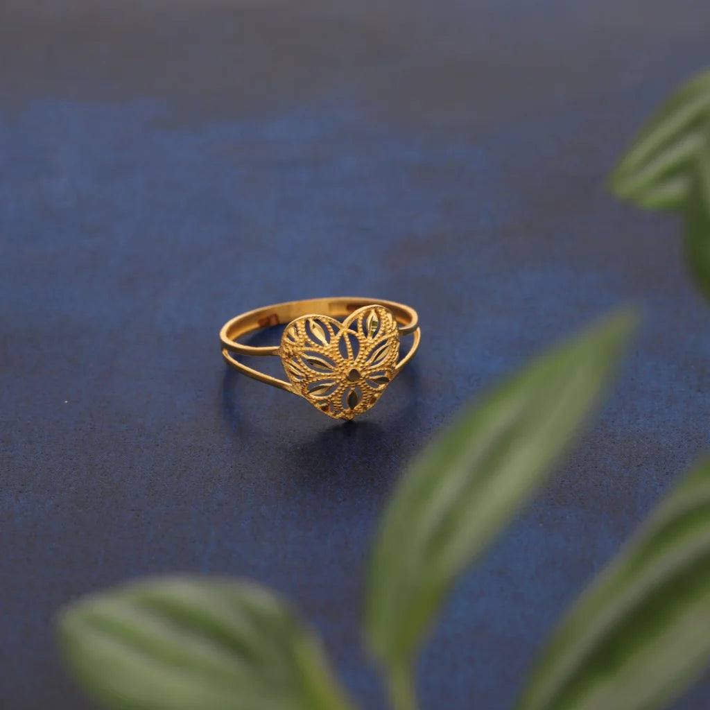 personalized birthstone ring for her -Gold Heart Floral Design Ring 21KT - FKJRN21KM8553