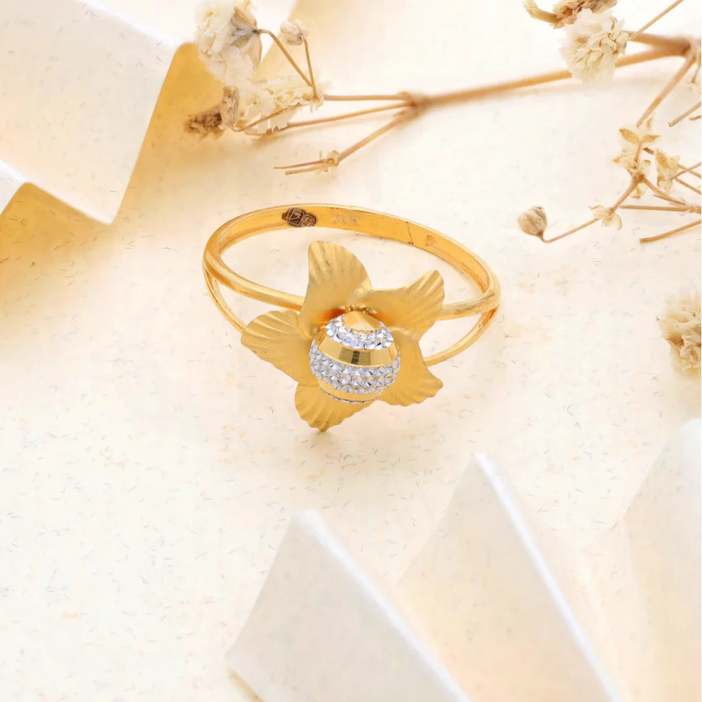 princess cut engagement ring for women -Gold Open Star Flower Ring 21KT - FKJRN21KM8504