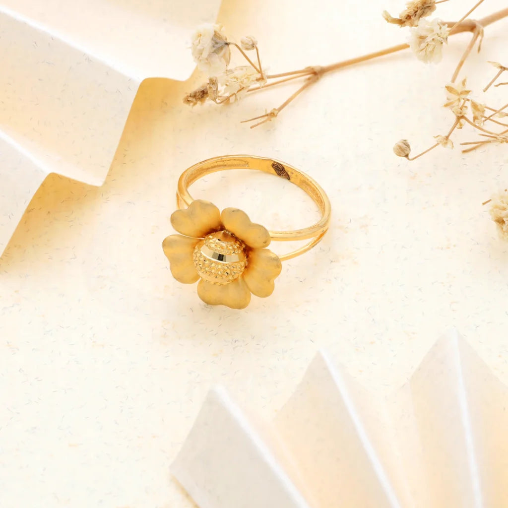 adjustable promise ring for couples -Gold Open Sun Flower Ring 21KT - FKJRN21KM8506