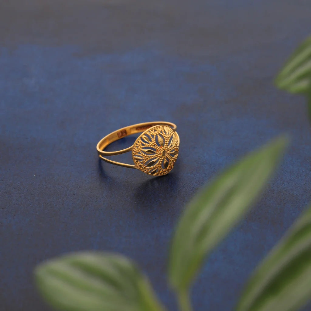 stackable rings for women -Gold Round Floral Design Ring 21KT - FKJRN21KM8548