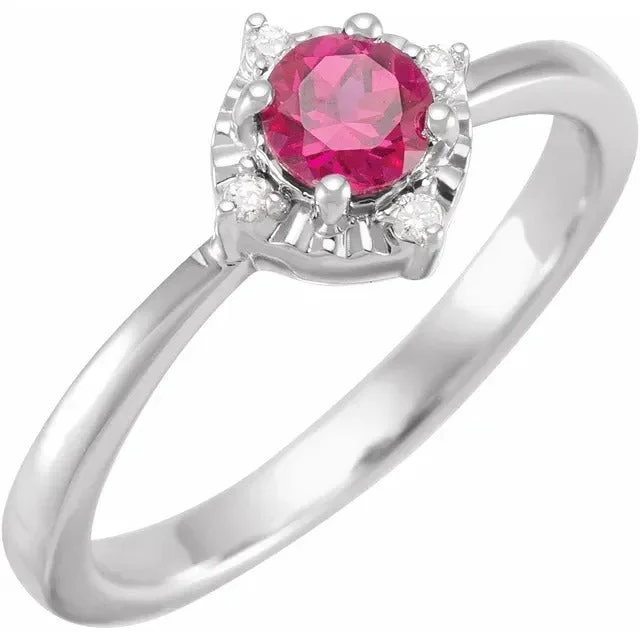 rose gold engagement ring for men -Lab Created Ruby Ring with Diamonds